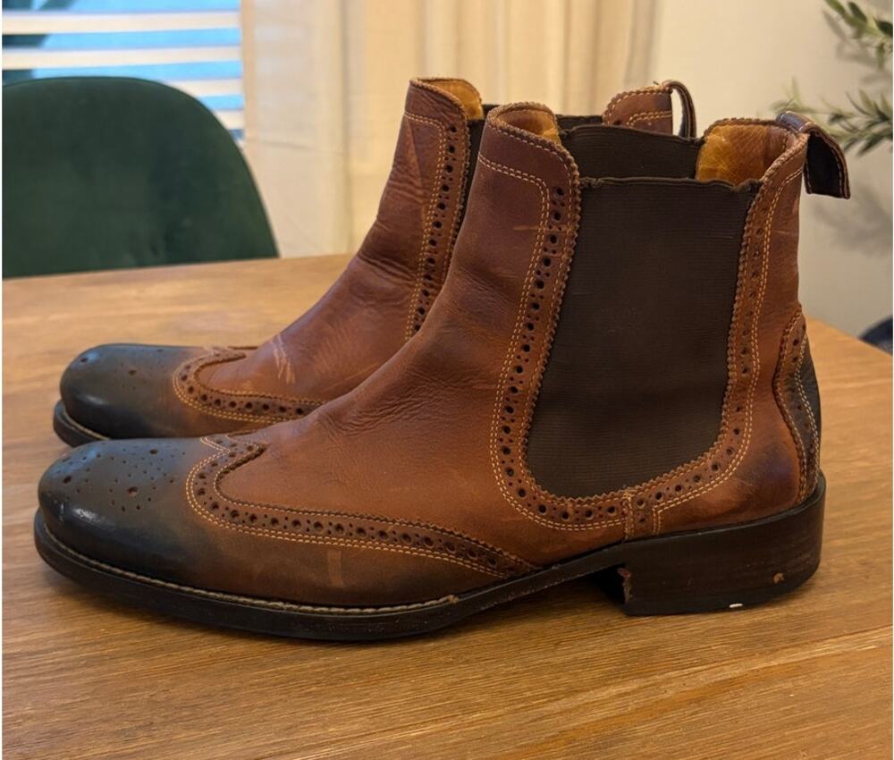Cole Haan Men’s 10M Brown Leather Wingtip Brogue Chelsea Boots
